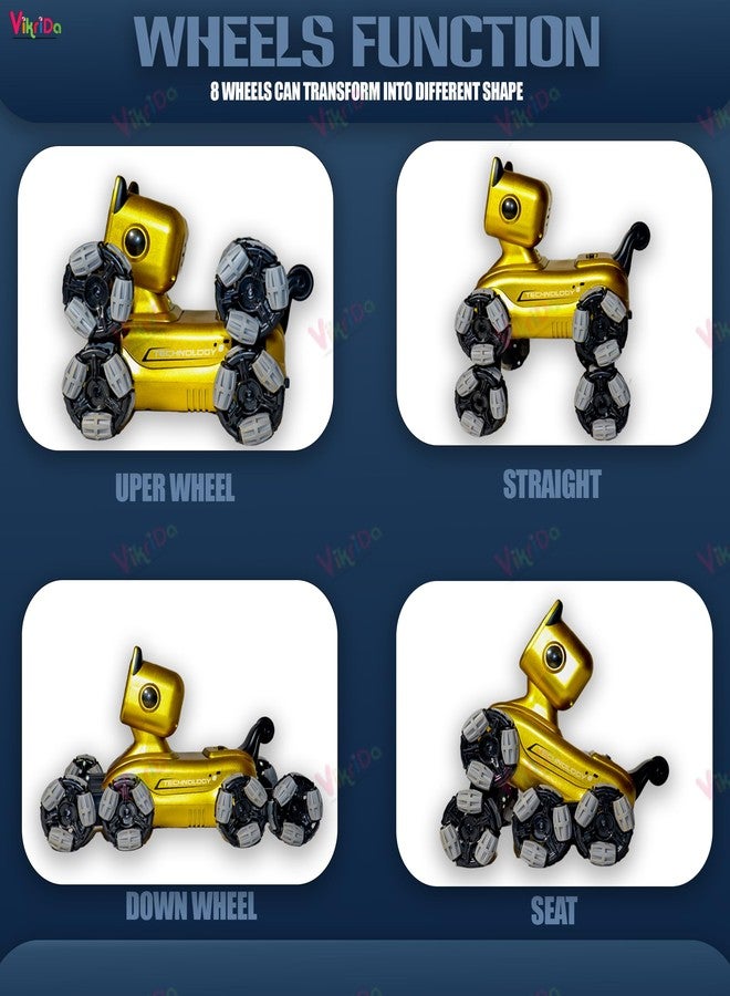 VikriDA 8WD Gesture Sensor RC Stunt Car - Remote Control 8-Wheel Robot Vehicle with Lights & Music - Hand Control Drift Car Toy - Gold - Image 5